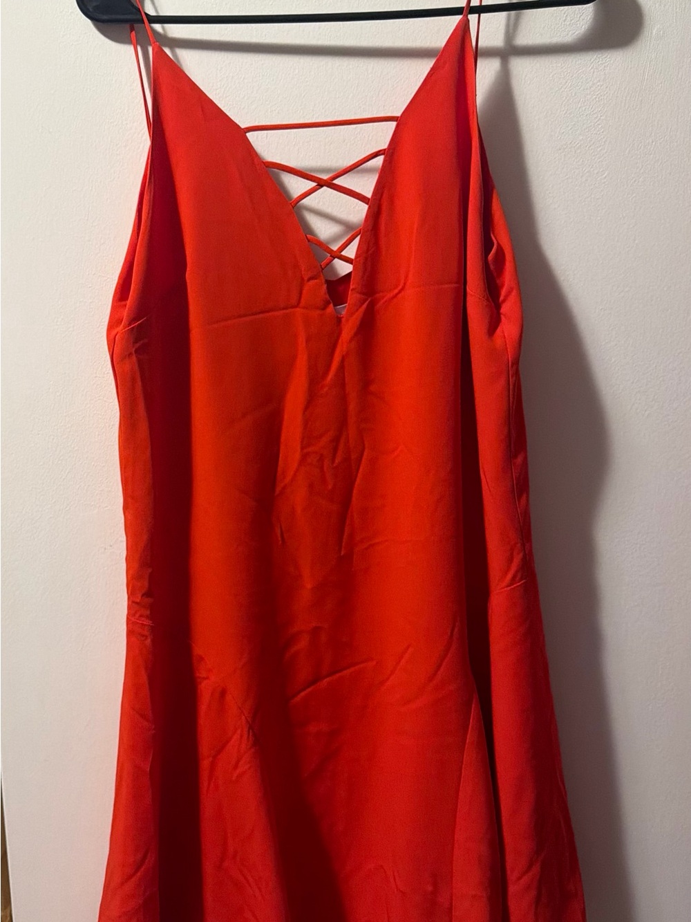 Red Strappy V-Neck Slip Dress